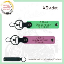 Hız Tutkunlarına Özel Isim Plaka ve 0 Rh (-) Kan Grubu Yazılı Deri X2 Anahtarlık, Pembe-F Yeşil-Laci