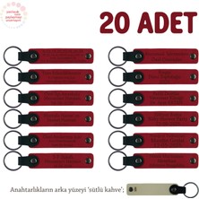 Seminer Katılımcılarına Anı, 20'li Set, Kişiye Özel Yazılı Deri Anahtarlık, Kırmızı & Sütlü Kahve