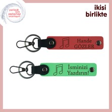 Müziğin Içinden Geçen Aşklara Anlamlı Hediyelik, Isim Yazılı Deri Anahtarlık Set, Nar Çiçeği-F Yeşil