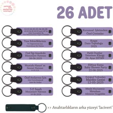 Kadınlar Günü Etkinliğine Katılanlara Özel, 26'lı Set, Kişisel Mesajlı Deri Anahtarlık, Mor & Laci