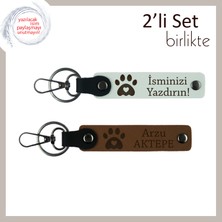 Sevimli Pati Motifiyle Hazırlanmış Hediyelik, Kişiye Özel Deri Anahtarlık Takımı, Beyaz-Açık Kahve