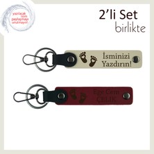Doğum Kutlamaları Için Kişiye Özel Hediyelik, Kalpli Bebek Ayağı Motifli Set, Sütlü Kahve-Bordo