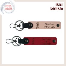 Kişisel Dokunuşuyla Farklı Hediye – Türk Yazısı Deri Anahtarlık X2'li, Yavru Ağzı-Kırmızı