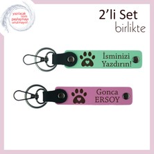 Pati ve Kalp Motifli Anahtarlık Seti, Hayvansever Sevgiliye Özel, Isim Yazılabilir, Açık Yeşil-Pembe