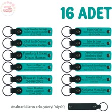 Kıymetli Öğretmenlere Hatıra, 16'lı Set, Üzerine Isim Yazılabilen Deri Anahtarlık, K Turkuaz & Siyah