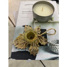 Sarı Pirinç Döküm Çınar Yaprağı Desenli Şınanay Mumluk, Şık ve Doğal Tasarım