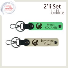 Memura Özel Hediye – Bozkurt ve Ayyıldız Isimli 2’li Anahtarlık Seti, Fıstık Yeşil-Sütlü Kahve