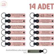 Bebek Ziyaretine Gelenlere Hediyelik Isim Mesaj Yazılabilen, 14'lü Anahtarlık, Pudra & Gri
