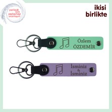 Konser Aşkına Sahip Sevgiliye, Kişisel Deri Anahtarlık Takımı, Adınız Yazılı, Açık Yeşil-Mor Menekşe