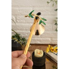 Zeytin Dali Figürlü Metal Mum Söndürücü, Altın Renkli Dekoratif Aksesuar