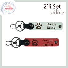 Patili Kalpli 2’li Deri Anahtarlık Takımı, Sevgiliye Kişisel Hediye, Isim Yazılabilir, Beyaz-Nar