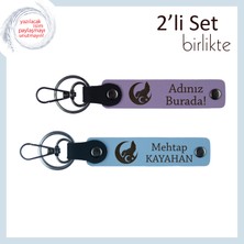 Bozkurt ve Ayyıldız Motifli Anahtarlık Seti – Kişiye Özel Yazılabilir Hediye, Mor Menekşe-Gök Mavi