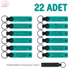 Sınıfın Tüm Öğrencilerine, 22'li Set, Kişisel Mesajlı Deri Hatıra Anahtarlık, Koyu Turkuaz & Siyah