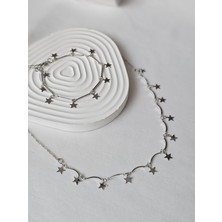 Gümüş Renk Yıldız Kolye ve Bileklik Set Pullu Kolye Yazlık Hediye Kutulu Gönderim