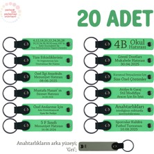 Öğretmene El Emeği Gibi Değerli, 20'li Set, Kişiye Özel Yazılı Deri Anahtarlık, Fıstık Yeşil & Gri