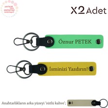 Kurumsal Çalışanlara Hediye, Isim Yazılı 2’li Anahtarlık Seti, Sarı-Fıstık Yeşil-Sütlü Kahve