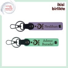 Ayyıldız Kurt Göktürk Deri Anahtarlık Seti X2 – Isim Eklenebilen Hatıra Hediye, Mor Menekşe-Yeşil
