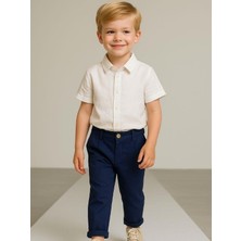 Erkek Çocuk Bel Lastikli Keten Duble Paça Pantolon