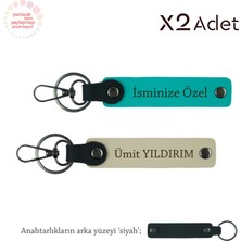 Kuzene Anlamlı Armağan, Isimli & Soyisimli 2’li Anahtarlık Seti, Koyu Turkuaz-Sütlü Kahve-Siyah