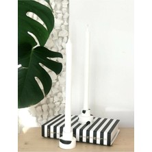 Beyaz Siyah Benekli Modern Şamdan Çiftli Dekoratif Mumluk