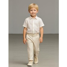 Erkek Çocuk Bel Lastikli Keten Duble Paça Pantolon