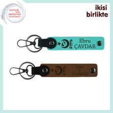 Sevgililik Bağınızı Simgeleyen Hediye – Ayyıldız Kurt Göktürk Temalı Anahtarlık Takım, Turkuaz-Kahve