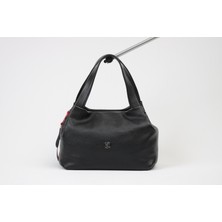 Siyah Renk / Soft Stil ve Omuz Askılı Deri Çanta - 40324 , Hakiki Deri , Modern , Iç Cepli ve Fermuarlı