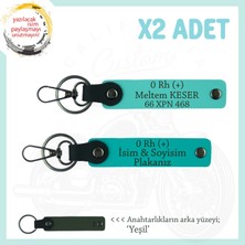 Motosiklet Gruplarına Hediye Isim Plaka, 0+ Kan Grubu Yazılı X2 Anahtarlık, K Turkuaz-Turkuaz-Ysl