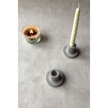 2'li Beton Gri Şamdan Mumluk Seti, Şık ve Modern Dekorasyon Aksesuarı