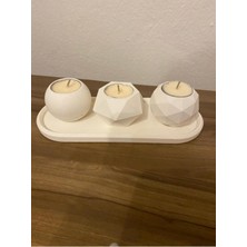 Beyaz Dörtlü Beton Mumluk Seti, Şık ve Modern Ev Dekoru Için Ideal