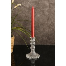 Şeffaf Cam Şamdan Orta Dekoratif Kristal Görünümlü Mumluk