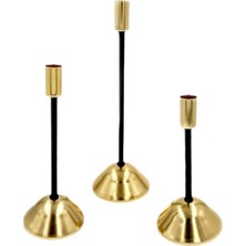 Şık Ince Metal Mumluk Seti, Siyah ve Gold Detaylar, 3'lü Tasarım