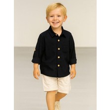 Erkek Çocuk Pamuklu Keten Uzun Kol Spor Gömlek