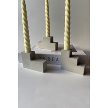 3'lü Gri Blok Şamdan Mumluk Takımı, Şık ve Modern Dekorasyon Aksesuarı