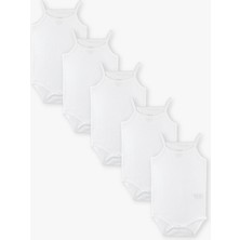 Luggi Baby Yenidoğan - 5 Yaş Kare Yaka Pamuklu Ip Askılı Kız Bebek Jakarlı Çıtçıtlı Body 5'li  LG-2047-5