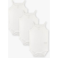 Luggi Baby Yenidoğan - 5 Yaş Kare Yaka Pamuklu Ip Askılı Kız Bebek Jakarlı Çıtçıtlı Body 3'lü  LG-2047-4
