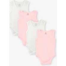 Luggi Baby Yenidoğan - 5 Yaş Bisiklet Yaka Pamuklu Kız Bebek Jakarlı Çıtçıtlı Body 4'lü  LG-2048-6