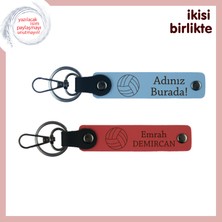 Smaçla Gelen Mutluluğa Küçük Bir Anı, Kişiye Özel Isimli Deri Anahtarlık Takımı, Gök Mavi-Nar Çiçeği