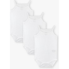 Luggi Baby Yenidoğan - 5 Yaş Kare Yaka Pamuklu Ip Askılı Kız Bebek Jakarlı Çıtçıtlı Body 3'lü  LG-2047-3