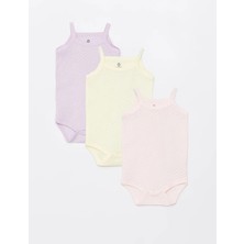 Luggi Baby Yenidoğan - 5 Yaş Kare Yaka Pamuklu Ip Askılı Kız Bebek Jakarlı Çıtçıtlı Body 3'lü  LG-2047-1