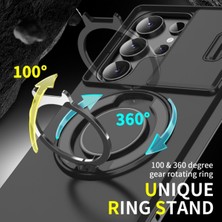 Samsung Galaxy S24 Fe Uyumlu Kılıf Kamera Korumalı Sürgülü 360 Dönebilen Magsafe Stand Tank Kapak