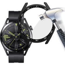 Huawei Gt4 46MM Uyumlu Kılıf Siyah Kasa ve Ekran Koruyucu Siyah Kadranlı Ekran ve Kasa Koruma Kapak