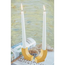 Sarı Renkli Dekoratif 2'li Mumluk Seti, Şık ve Modern Tasarım