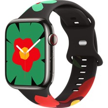 Apple Watch 9 8 7 6 5 4 3 2 1 Se 40MM Uyumlu Kordon Silikon Flower Desenli Black Unity Spor Kordon