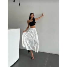Beyaz Basic Pileli Uzun Etek