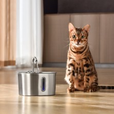 Sensörlü 2.2 L Su Seviyesi Göstergeli Paslanmaz Çelik Kedi Köpek Için Su Pınarı Su Çeşmesi Su Sebili