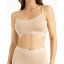IVYRAE Kadın Bambu İp Askılı Çıkarılabilir Pedli Büstiyer Nefes Alan Yumuşak Dokulu Slim Fit Ten Renk