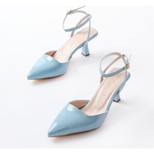 ST-004 Bebe Mavi Rugan Günlük 7 cm Topuklu Bayan Ayakkabı