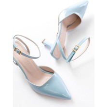 ST-004 Bebe Mavi Rugan Günlük 7 cm Topuklu Bayan Ayakkabı