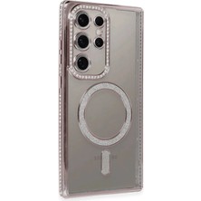 Newface Samsung Galaxy S24 Ultra Kılıf Joke Simli Magneticsafe Kılıf - Pembe